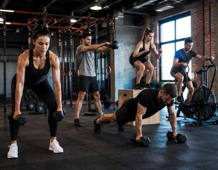 Premium gym strength training equipment and workout area