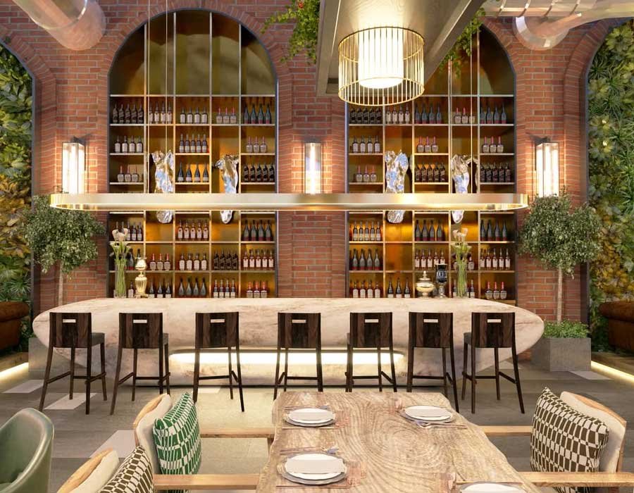 Stylish premium restaurant interior with comfortable seating